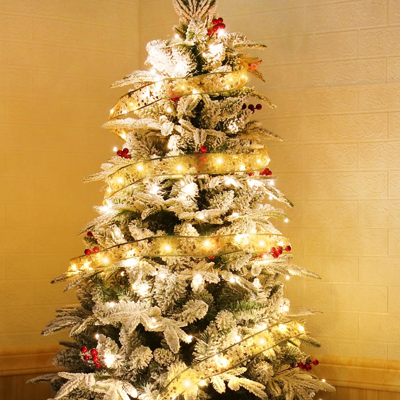 Juldekoration LED Ribbon Lights String Xmas Tree Ornaments Diy Lace Bows Light Navidad Home Decors Nyår 2023 2st/Lot D3.0