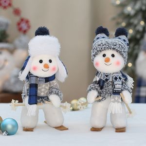 Décoration de noël en tissu bleu, figurine de bonhomme de neige, balançoire, poupée de Ski, fournitures de décoration de vacances, nouvelle collection