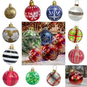 Boule gonflable de décoration de noël en plein air, 60cm, décoration d'arbre de noël, ornement d'intérieur, grandes boules rondes en pvc, flocon de neige doré et argenté