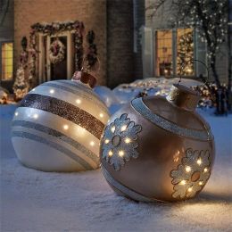 Kerstdecoratie Outdoor Yard Ball Pvc Opblaasbaar Speelgoed 60cm Rode Sneeuwvlokken Streep Rooster Afdrukken Xmas Ornament Ballen Home Geschenken voor Vrouwen JN12