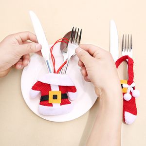 Kerstdecoratie Santa Claus Suit Knives Forks Forks Sare tas Holder Case Home Christmas Party Decorations Will and Sandy Cadeau