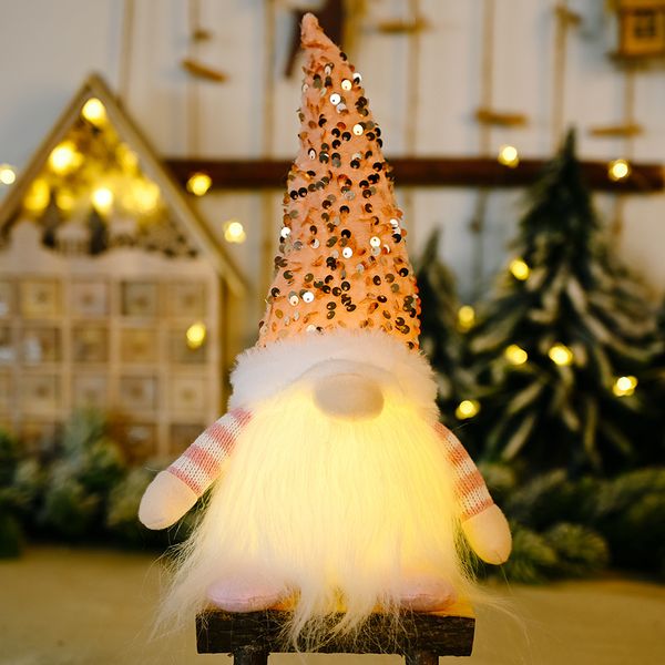 Paillettes de décoration de noël avec lumières, poupée Rudolph, ornements lumineux sans visage