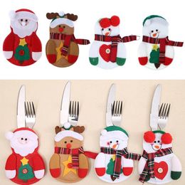 Decoración navideña, bolsa de cubiertos de muñeco de nieve, juego de vajilla creativo para el hogar, juego de cuchillo y tenedor de Papá Noel, decoración del festival