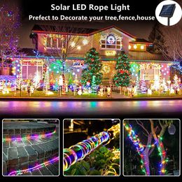 Kerst Decoratie Straat Garland LED Solar Festoon Fairy Tube Touw String Lights 7/12 / 22m voor Jaar Bruiloft Outdoor Decor 211015