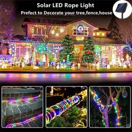 Kerst Decoratie Straat Garland LED Solar Festoon Fairy Tube Touw String Lights 7/12 / 22M voor Jaar Bruiloft Outdoor Decor 211122