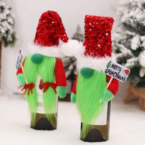 Suministros de decoración navideña Pareja de dibujos animados Grinch Juego de botellas de vino decorativas Mesa de cocina Accesorios de vestir al por mayor 1016