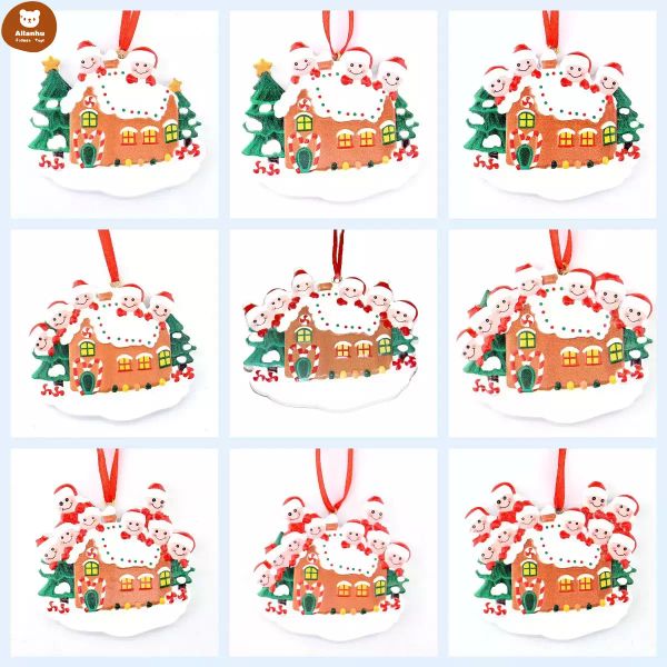 Decoración navideña Adorno de la casa del árbol Fiesta de cumpleaños Producto de regalo Familia personalizada de 2 a 10 adornos para la cabeza Accesorios de resina DIY pandémicos ew