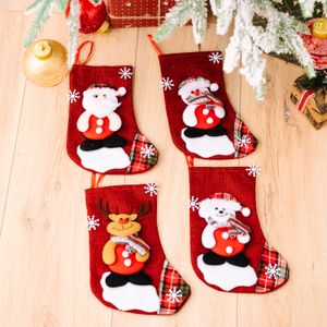 Décoration de Noël tendance net rouge chaussettes grandes vacances pendentif lin sac cadeau YSJ78