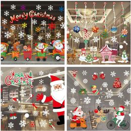 Autocollants de décoration de noël en verre pour fenêtre, autocollant mural amovible en PVC, joyeux noël, père noël, neige, pour la maison, 284l