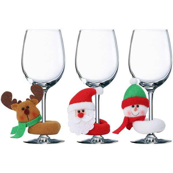 Anneau de verre à vin de décoration de noël, dessin animé de bonne année, père noël, bonhomme de neige, orignal, décorations de Table de Bar de fête