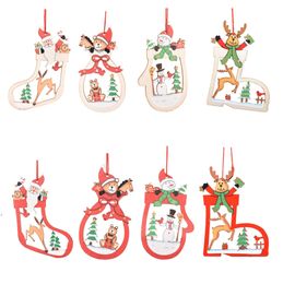 Decoración navideña de madera de madera hollow colgantes colgantes adornos para dibujos animados creativos santa cláusula adorno de muñeco de nieve bbb16399