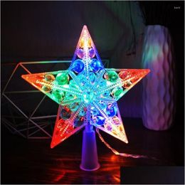 Kerstdecoraties 066E Noordse stijl Boomtopperster met LED -lichte batterij aangedreven faux kristallen kralen Treetop Fairy Lamp Party OTKH2