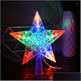 Décorations de Noël 066E Style nordique Tree Topper Star avec LED Batterie alimentée par batterie Faux Crystal Perles Treetop Fairy Lampe Party Dhoav
