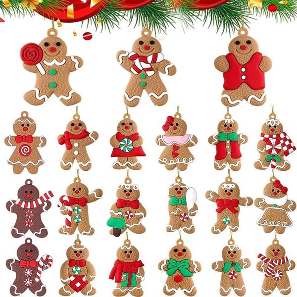Decoraciones navideñas, 1/12 Uds., adornos de hombre de jengibre, figuritas, muñeco colgante de árbol de Navidad, regalo para niños
