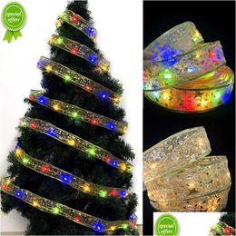 Decoraciones navideñas 1/2 / Adornos para árboles Luces de hadas de doble capa Cuerdas Arcos de cinta con LED Año Navidad Decoración para el hogar Drop Delive Dhlxz