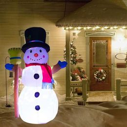 Kerstversiering 1,2 m Led Verlichte Opblaasbare Sneeuwpop Lucht Nachtlampje Decoratie Gigantische Kerstman Met Kruk Kerst Rekwisieten D164I