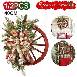 Decoraciones navideñas 1/2PCS Corona navideña Guirnalda navideña artificial para puerta DIY Colgante de pared Ambiente de árbol de Navidad Decoración navideña 231101