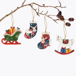 Kerstdecoraties 1/2 stks jaar natuurlijke houten hars boom ornament diy houten hangin hanger sneeuw eland ster paard xmas home decor navidad