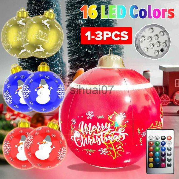 Décorations de Noël 1-3 pièces 60 cm boule de noël gonflable 16 couleurs lumière LED boule gonflable intérieur extérieur décoration de noël décor d'arbre de noël x1020
