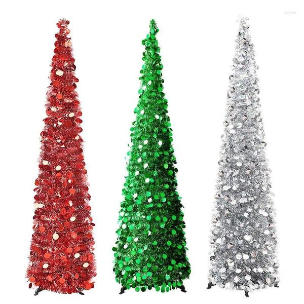 Decoraciones navideñas 1,5 m Árbol plegable artificial Lápiz de oropel verde para el hogar Fiesta interior y oficinas