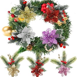 Décorations de Noël 1 / 5pcs artificielle décorative pin aiguille fleur de baie pour arbre décor bricolage guirlandes année fête 230919