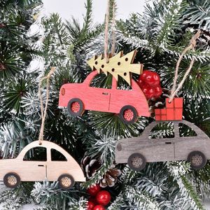 Décorations de noël 1/5 pièces pour maison 2023 ans arbre de noël décor pendentif en bois peint voiture créative