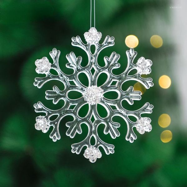 Décorations de Noël 1/6pcs 13cm Forme mixte Cristal Acrylique Flocons de neige blancs Ornements Pendentifs de Noël Année pour la maison