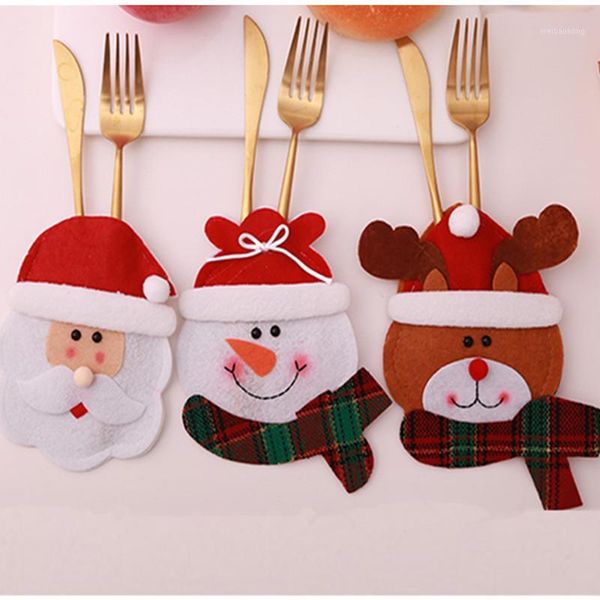 Adornos navideños 1 pieza Santa Claus muñeco de nieve Elk estilo utensilios cuchillos soporte cubertería bolsa año vajilla decoración suministros 1