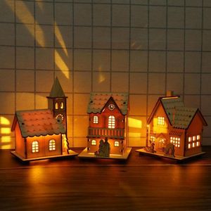 Kerstdecoraties 1 pc's houten huis ornamenten voor huis schattige lichtgevende hutten geschenken creatief feest decoratiejaar s2p9