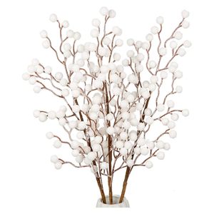 Décorations de Noël 1 morceau de branche séchée aux baies blanches artificielles pour décoration de fleurs et maison bricolage artisanat faux arbre de neige 231121