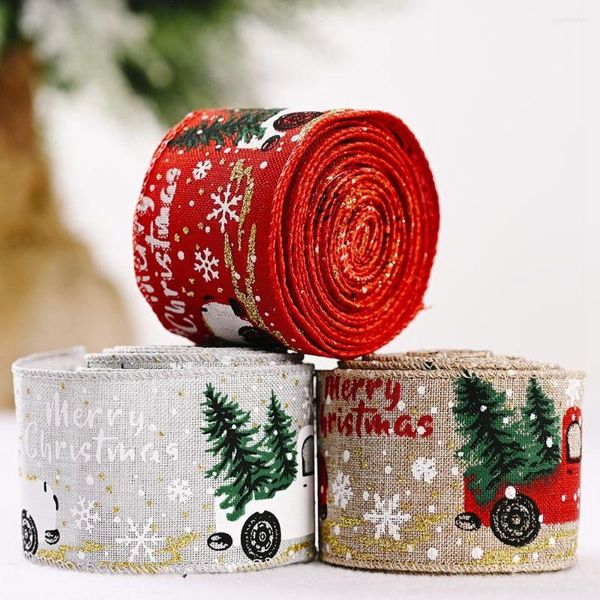 Décorations de Noël 1 rouleau ruban guirlande arcs bricolage tissu tourbillon toile de jute avec filaire bord arbre cadeau