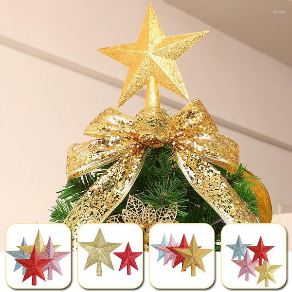 Decoraciones navideñas 10/15/20cm Tree Top Stars 3D polvo de oro de cinco puntos Flash Star Merry Home Table Topper decoración de Navidad