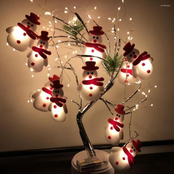 Guirlande lumineuse à 10/20 LED, décorations de noël, motif bonhomme de neige, cerf, arbre en peluche, lumières féeriques suspendues, décoration de maison