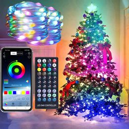 Décorations de Noël 10/20M USB LED String Lights RGB avec Smart Bluetooth App Control Decor Esthétique Décorations d'arbre de Noël LED Strips Garland 231214