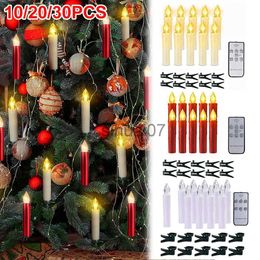 Decoraciones navideñas 10-30PCS Velas LED sin llama Decoración de árbol de Navidad Velas de árbol de Navidad con clips Controles remotos Velas eléctricas x1020