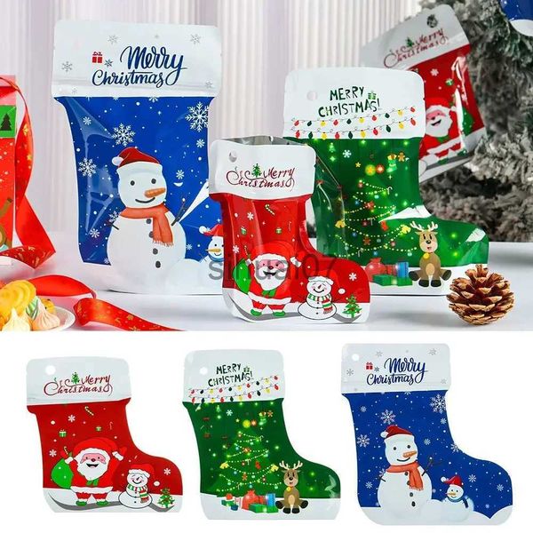 Décorations de Noël 10 chaussettes de Noël sacs verticaux rouge vert bleu cerf bas de Noël bonbons biscuit emballage cadeau emballage décoration x1019