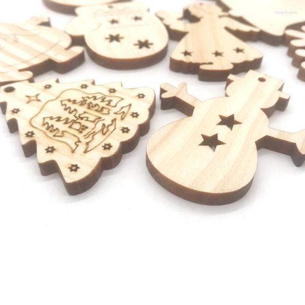 Decoraciones navideñas 10 piezas personalizadas madera de pino corte láser árbol colgante decoración colgante