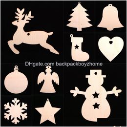 Kerstdecoraties 10 PCS/Lot Tree Ornaments Wood Chip Snowman Deer Socks Hangende hanger Decoratie Kerstmis cadeau Crafts DHS Drop de Dhjyz