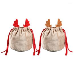 Décorations de Noël 10 pcs Santa Sacs Sacs à cordon avec oreilles d'élan réutilisable cadeau de velours durable pour goodies bonbons