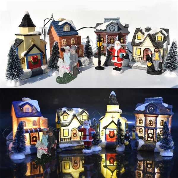Décorations de Noël 10 PCS / Set Ornement Glowing Cottage Cabine lumineuse Père Noël Petite maison Village Bâtiment Décor pour enfants G167S