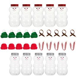 Décorations de Noël 10 ensembles de bouteilles de boissons de jus de bonhomme de neige forme de lait avec couvercles bouteille fournitures de Noël avec foulards 231216