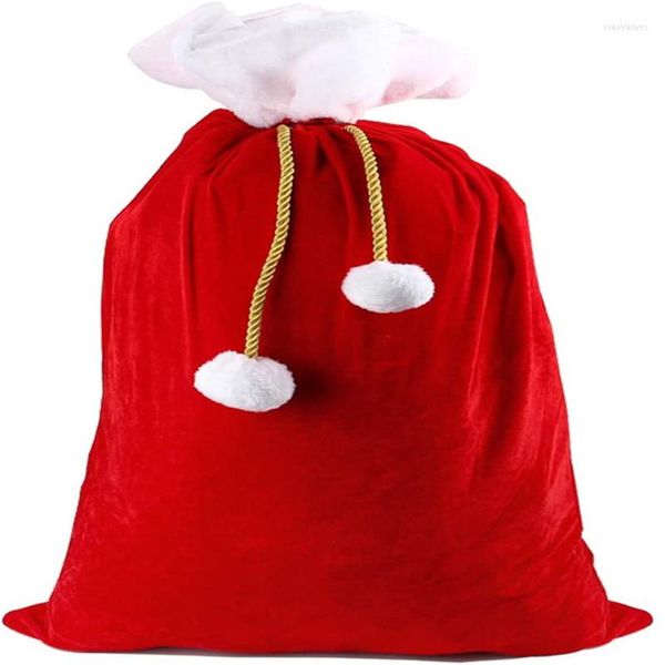 Decoraciones navideñas 100 70 cm Bolsas de regalo rojas de Papá Noel Saco con cordón de terciopelo Bolsa clásica para dulces Decoración Bolsa para el año