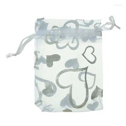 Decoraciones navideñas 100 piezas Corazón Blanco Organza Bolsas de regalo de boda Bolsas de joyería 7x9cm