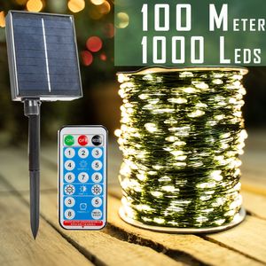 Decoraciones navideñas 100M 1000LED Energía solar LED Luces de cadena Hada al aire libre Impermeable Holiday Garland Boda 10M 20M 30M 50M 221122