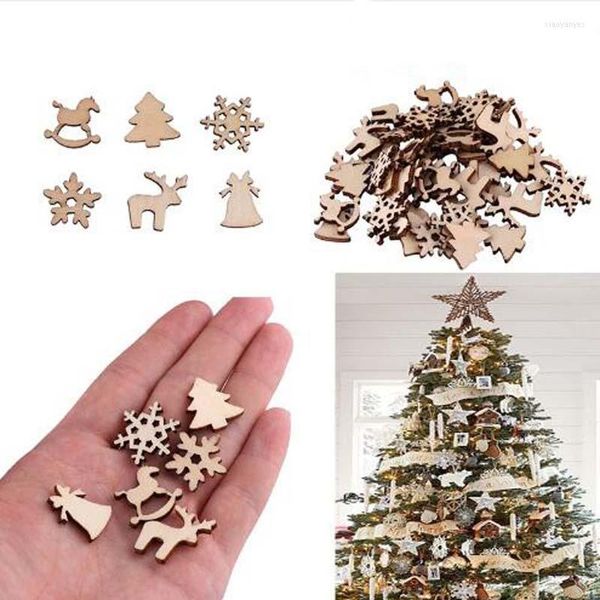 Adornos navideños 100 piezas de madera Natural DIY para árbol adornos colgantes para el hogar regalos colgantes copos de nieve decoración de botellas de mesa