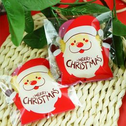 Décorations de Noël 100pcs Sacs de bonbons Emballage Cookie de poche Emballage auto-adhésif Père Noël Cerf Arbre de Noël Festival Fournitures de fête