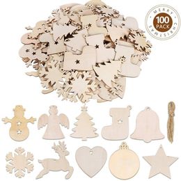 Kerstversieringen 100 stuks Kerst Houten Ronde Kerstballen Tags Natuurlijk Kinderen DIY Kerstboomversieringen Kunstnijverheid Feestornamenten Benodigdheden 230825