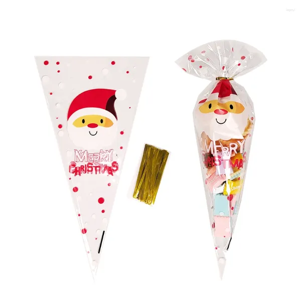 Décorations de Noël 100pcs Joyeux Sacs de bonbons en plastique Flocon de neige Père Noël Transparent Cookie Cadeau pour DIY Party Decor