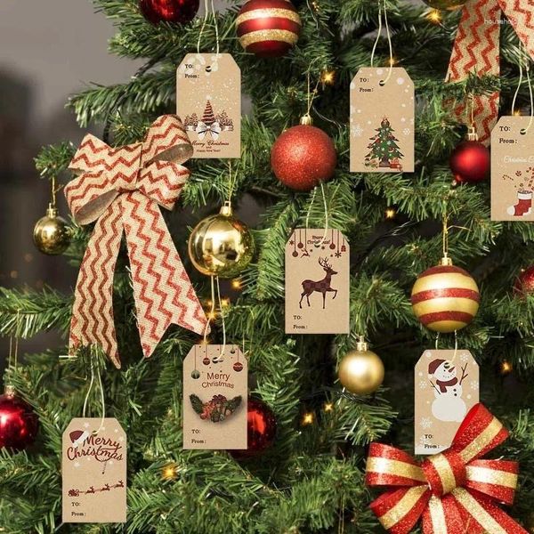 Decoraciones navideñas, 100 Uds., etiquetas felices, tarjeta de papel Kraft, etiqueta de regalo, decoración para colgar, suministros de favores DIY