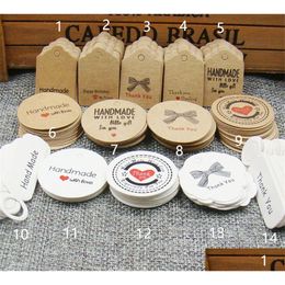 Kerstversiering 100 stks Mti schattig bruin wit papier cadeau label tag handgemaakte sieraden charmes ronde gunsten decoratieve drop levering H Dhmsd